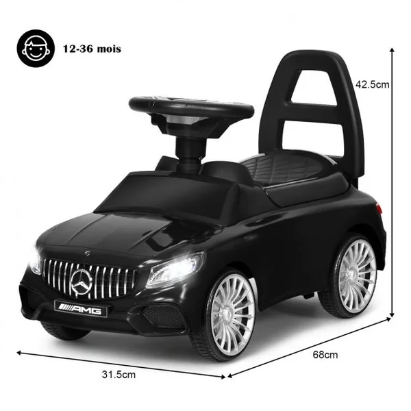 Voiture à Pousser pour Enfants de 18 à 36 Mois Porteur avec Klaxon Musique Phare LED Noir