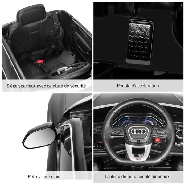 Voiture Électrique 12 V pour Enfants 2 Moteurs Vitesse Max : 5 km/h Télécommande 2.4G Lumières LED MP3 Effect Sonore Noir