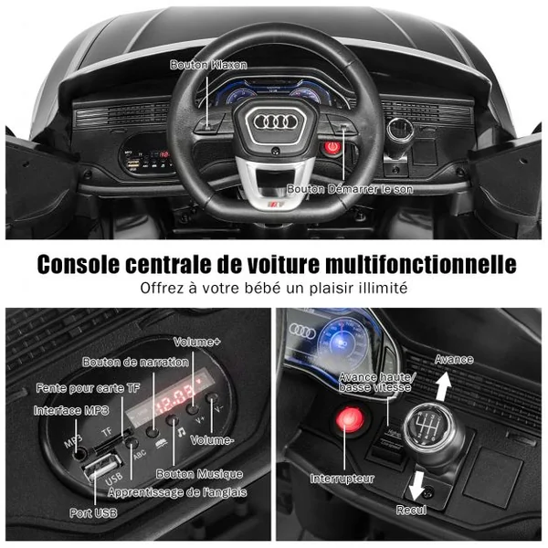 Voiture Électrique 12 V pour Enfants 2 Moteurs Vitesse Max : 5 km/h Télécommande 2.4G Lumières LED MP3 Effect Sonore Noir