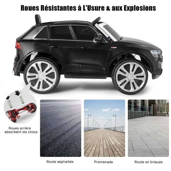 Voiture Électrique 12 V pour Enfants 2 Moteurs Vitesse Max : 5 km/h Télécommande 2.4G Lumières LED MP3 Effect Sonore Noir