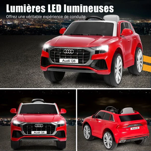 Voiture Électrique 12 V pour Enfants 2 Moteurs Vitesse Max : 5 km/h Télécommande 2.4G Lumières LED MP3 Effect Sonore Rouge