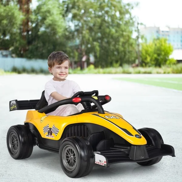 Voiture Électrique 12 V pour Enfants Télécommande Musique Lumières pour Enfants de 3 à 7 Ans 2 à 5 KM/H Jaune/Rouge