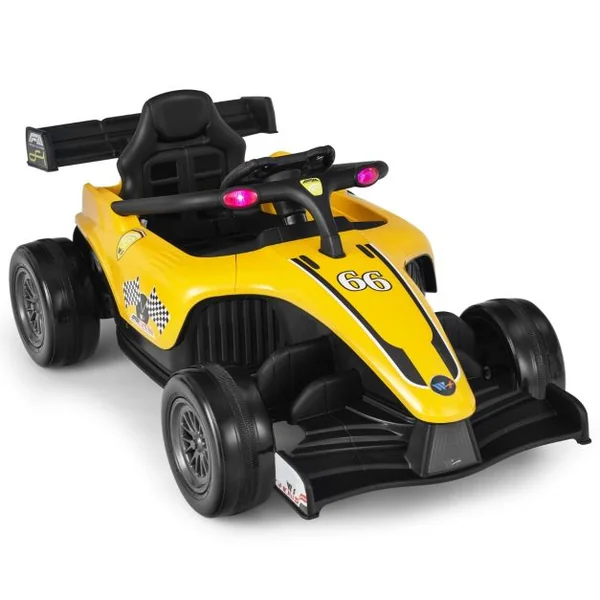 Voiture Électrique 12 V pour Enfants Télécommande Musique Lumières pour Enfants de 3 à 7 Ans 2 à 5 KM/H Jaune/Rouge
