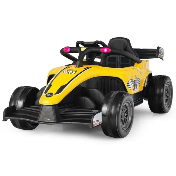 Voiture Électrique 12 V pour Enfants Télécommande Musique Lumières pour Enfants de 3 à 7 Ans 2 à 5 KM/H Jaune/Rouge