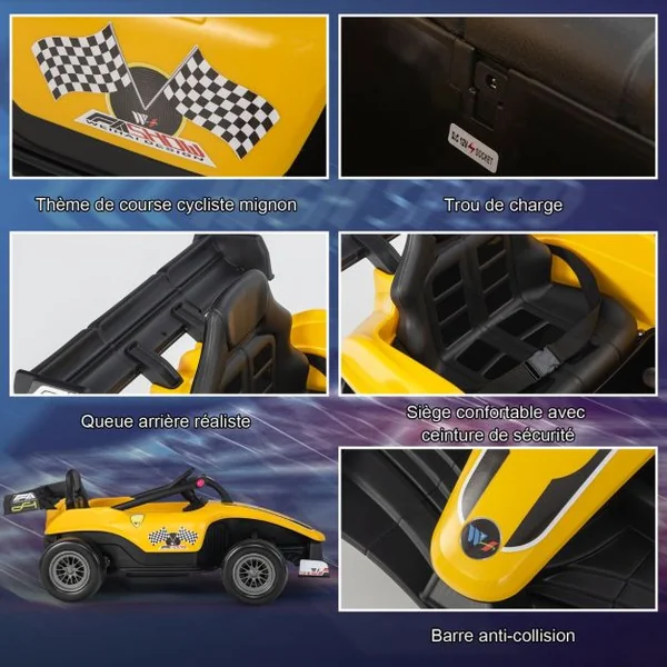 Voiture Électrique 12 V pour Enfants Télécommande Musique Lumières pour Enfants de 3 à 7 Ans 2 à 5 KM/H Jaune/Rouge