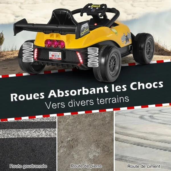 Voiture Électrique 12 V pour Enfants Télécommande Musique Lumières pour Enfants de 3 à 7 Ans 2 à 5 KM/H Jaune/Rouge