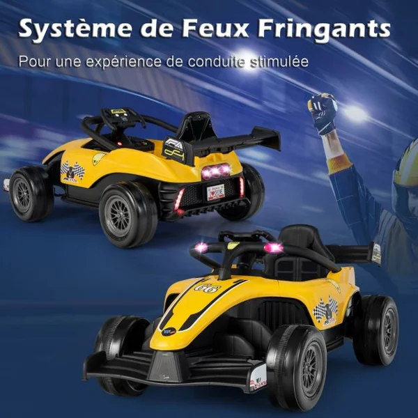 Voiture Électrique 12 V pour Enfants Télécommande Musique Lumières pour Enfants de 3 à 7 Ans 2 à 5 KM/H Jaune/Rouge