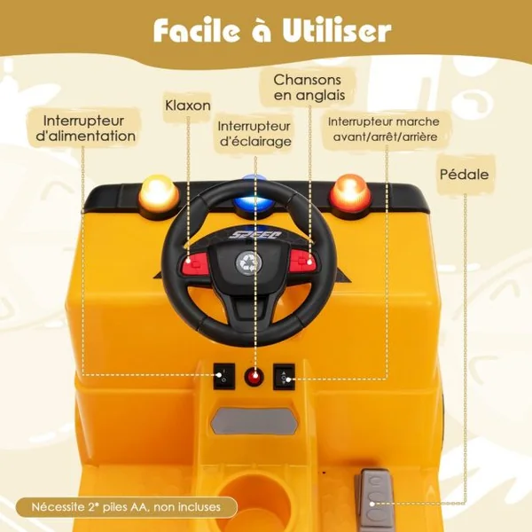 Voiture Électrique 12V de Poubelle pour Enfants 3-8 Ans 6 Accessoires de Recyclage Voyants Klaxon Musique Vert