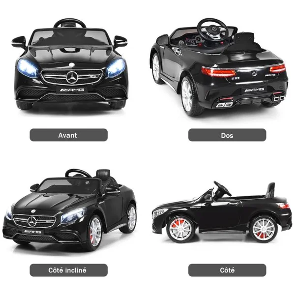 Voiture Électrique 12V pour Enfants 3-8Ans V. 2-5 km/h avec Télécommande 2.4 G Effets Sonores et Lumineux 120x70x52cm Noir