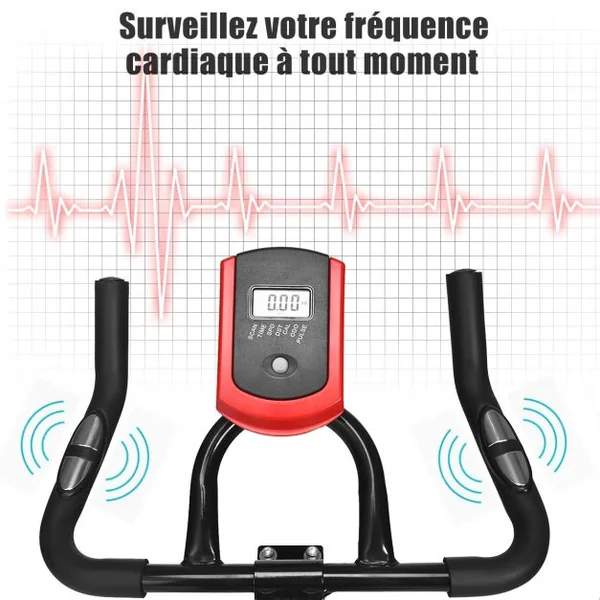 Vélo d'Appartement avec Ecran LCD Selle Réglable à 5 Positions Niveaux de Résistance Magnétique Réglable