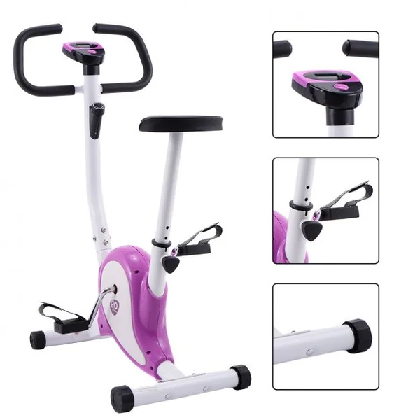 Vélo d’Appartement Fitness Musculation Vélo d’Exercice Hauteur Réglable avec Moniteur LCD Violet et Blanc