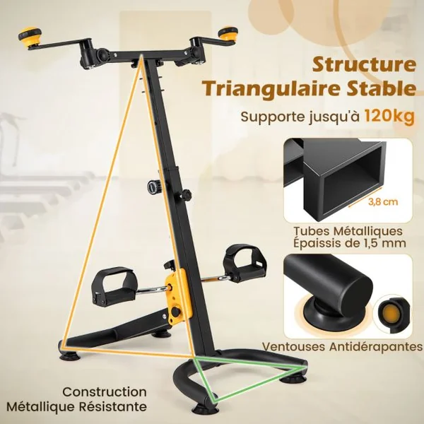 Vélo D'appartement à Pédales Pliable Résistance Réglable avec Fonction D'étirement Entraînement du Membre Supérieur et Coordination Hauteur 73-102CM