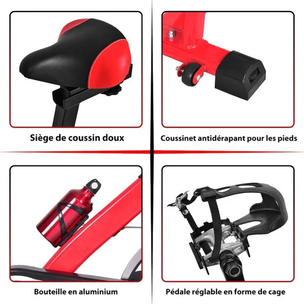 Vélo d'Exercice Intérieur avec Volant d'Inertie 8 KG Silencieux Bouilloire Porte-gobelet Ecran LCD Selle et Huidon Réglables