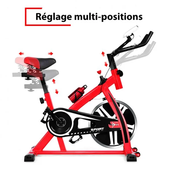 Vélo d'Exercice Intérieur avec Volant d'Inertie 8 KG Silencieux Bouilloire Porte-gobelet Ecran LCD Selle et Huidon Réglables