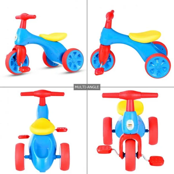Vélo d’équilibre pour enfant Tricycle pour enfant avec pédales Klaxon en HDPE, 57x34x42cm, Rose-violet