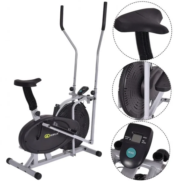 Vélo elliptique 2 en 1 Vélo d'appartement, Appareil de fitness avec écran siège à hauteur réglable, 94x58x155cm