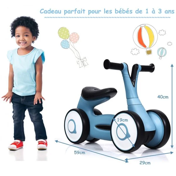 Vélo Trotteur pour Enfant de 12 à 36 mois sans Pédales Guidon Réglable Capacité 20 kg en PP+PVA 59x29x40cm Blanc
