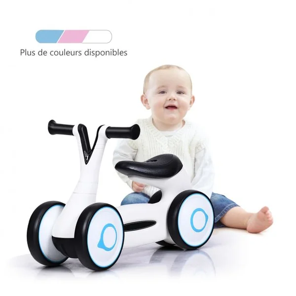 Vélo Trotteur pour Enfant de 12 à 36 mois sans Pédales Guidon Réglable Capacité 20 kg en PP+PVA 59x29x40cm Blanc