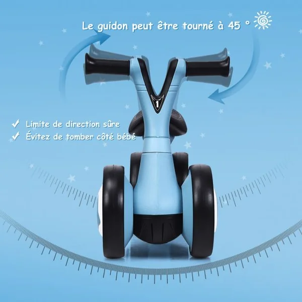 Vélo Trotteur pour Enfant de 12 à 36 mois sans Pédales Guidon Réglable Capacité 20 kg en PP+PVA 59x29x40cm Bleu