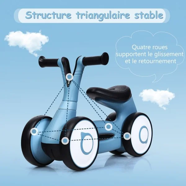 Vélo Trotteur pour Enfant de 12 à 36 mois sans Pédales Guidon Réglable Capacité 20 kg en PP+PVA 59x29x40cm Bleu