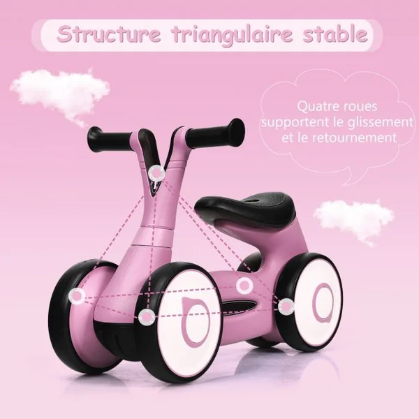 Vélo Trotteur pour Enfant de 12 à 36 mois sans Pédales Guidon Réglable Capacité 20 kg en PP+PVA 59x29x40cm Rose