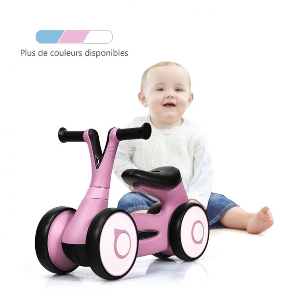 Vélo Trotteur pour Enfant de 12 à 36 mois sans Pédales Guidon Réglable Capacité 20 kg en PP+PVA 59x29x40cm Rose