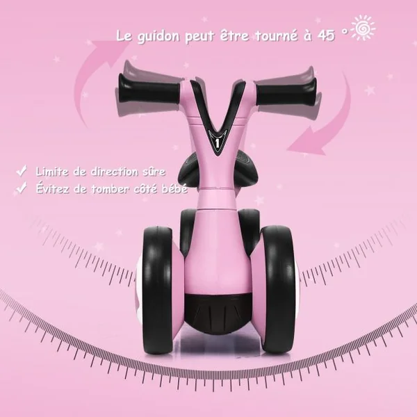 Vélo Trotteur pour Enfant de 12 à 36 mois sans Pédales Guidon Réglable Capacité 20 kg en PP+PVA 59x29x40cm Rose
