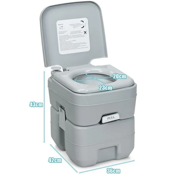 WC Chimique Portable 20L Toilette Chimique Portatif, Réservoir d'eau 10L, pour camping, plein air, 36x35x42cm, Gris