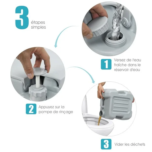 WC Chimique Portable 20L Toilette Chimique Portatif, Réservoir d'eau 10L, pour camping, plein air, 36x35x42cm, Gris