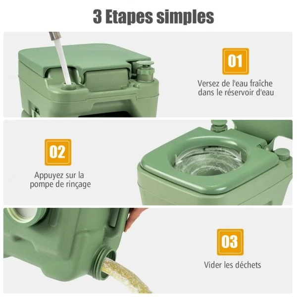 WC Chimique Portable 20L Toilette Chimique Portatif Réservoir d'eau 10L pour camping plein air 36x35x42cm, Vert
