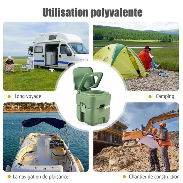 WC Chimique Portable 20L Toilette Chimique Portatif Réservoir d'eau 10L pour camping plein air 36x35x42cm, Vert