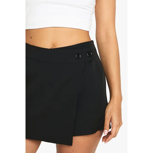 Woven Button Wrap Skort