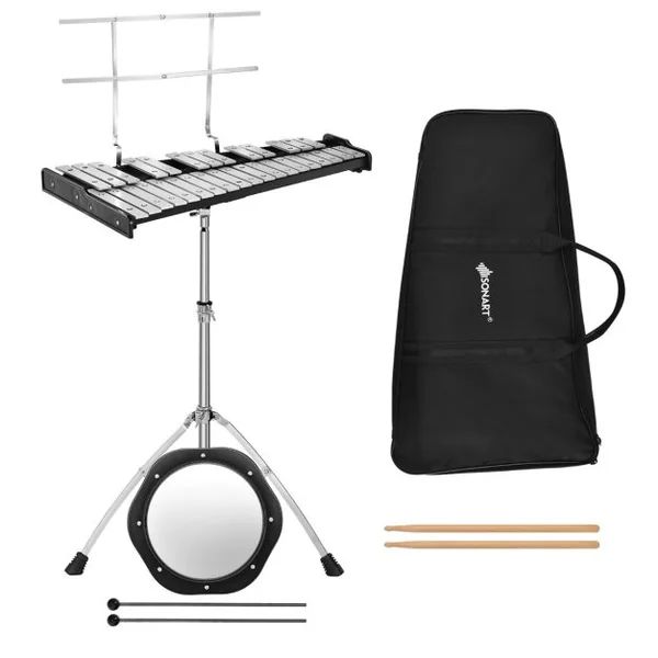 Xylophone 32 Notes Instrument de Percussion Pliable Support Réglable Pupitre Pad d'Entraînement de 20 cm Maillets de Cloche Baguettes en Bois Sac