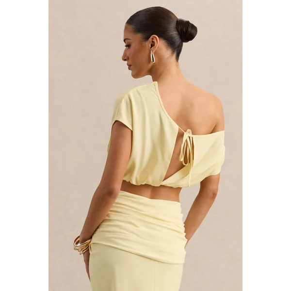 Yaselle | Haut court jaune citron en satin à encolure asymétrique