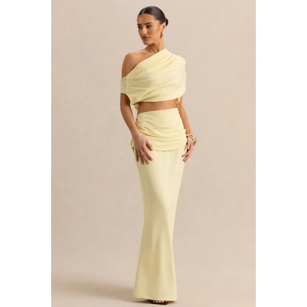 Yaselle | Haut court jaune citron en satin à encolure asymétrique