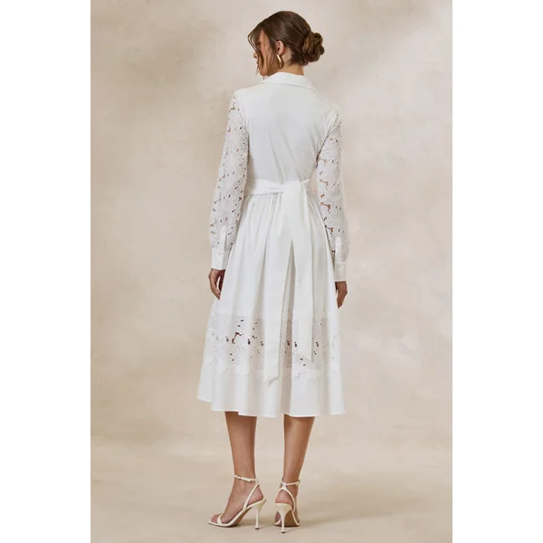 Zalynne | Robe mi-longue blanche à col chemise