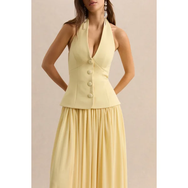 Zarina | Robe longue citron à décolleté plongeant