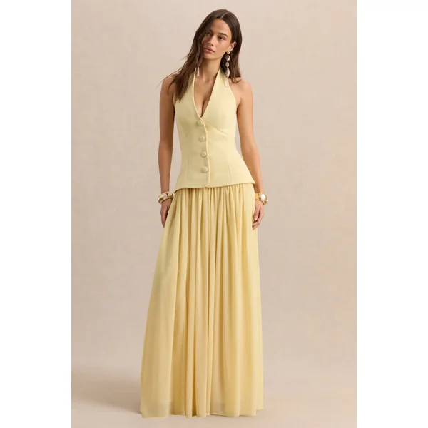 Zarina | Robe longue citron à décolleté plongeant