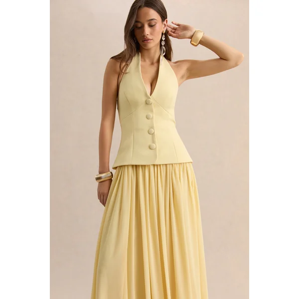 Zarina | Robe longue citron à décolleté plongeant
