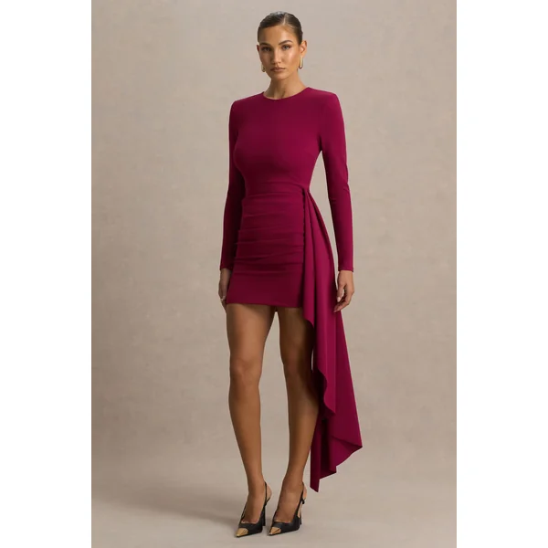 Zaya | Mini-robe bordeaux à manches longues avec drapé