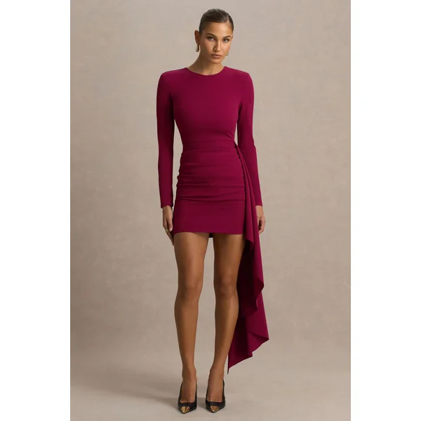 Zaya | Mini-robe bordeaux à manches longues avec drapé