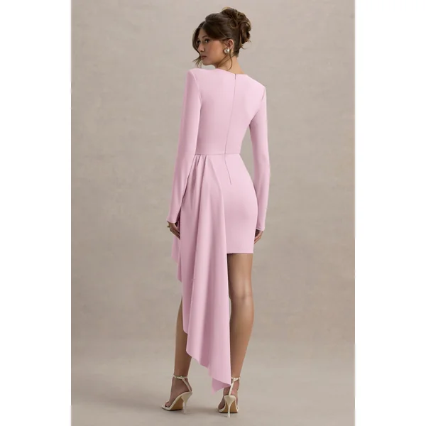 Zaya | Mini-robe rose à manches longues avec drapé