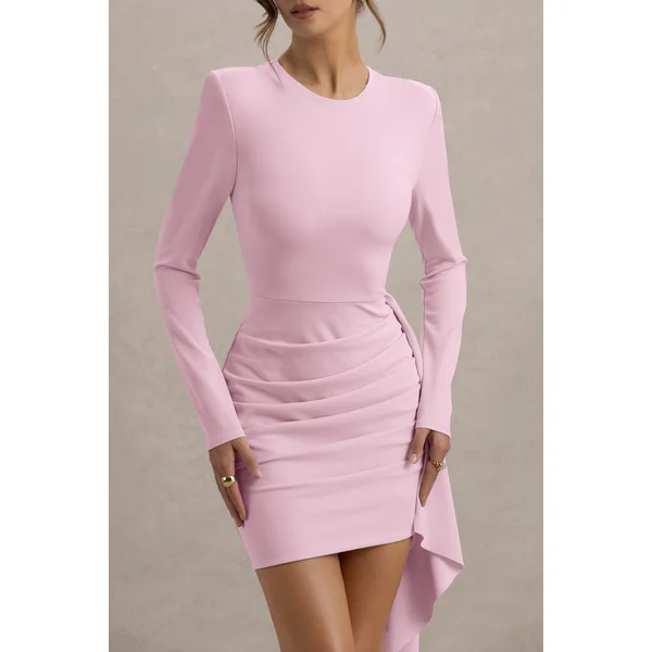 Zaya | Mini-robe rose à manches longues avec drapé