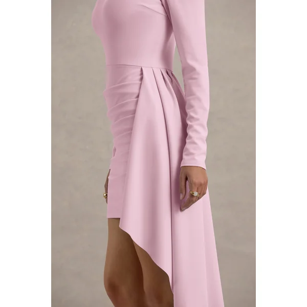 Zaya | Mini-robe rose à manches longues avec drapé