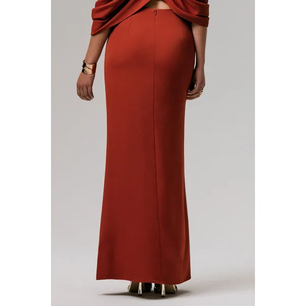 Zelina | Jupe longue taille mi-haute terracotta avec fente
