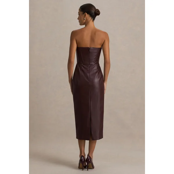 Zola | Robe mi-longue bandeau en similicuir bordeaux