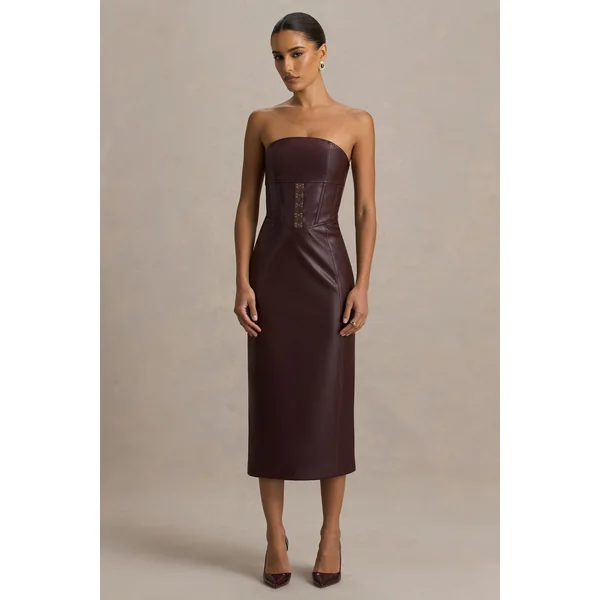 Zola | Robe mi-longue bandeau en similicuir bordeaux