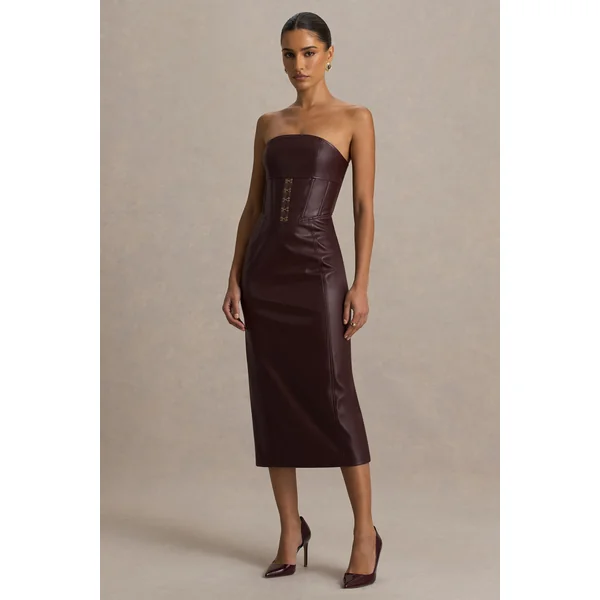 Zola | Robe mi-longue bandeau en similicuir bordeaux