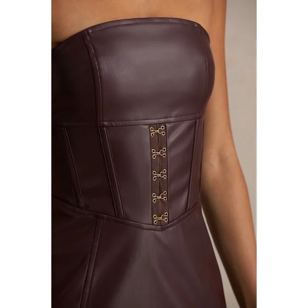 Zola | Robe mi-longue bandeau en similicuir bordeaux