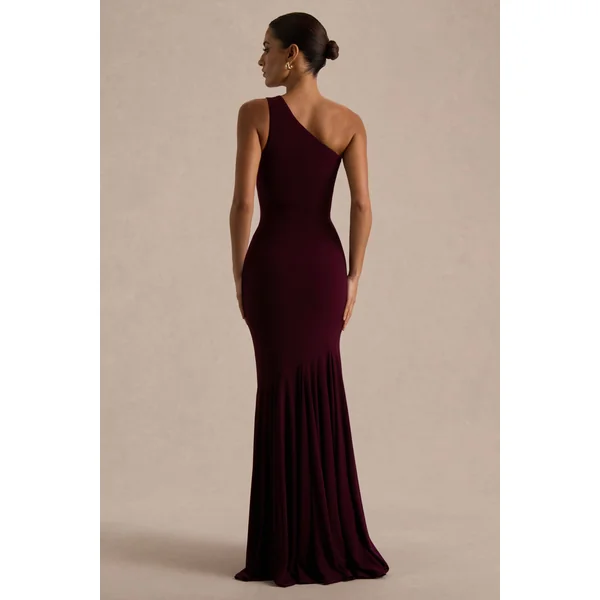 Zya | Robe longue sirène prune foncé à encolure asymétrique